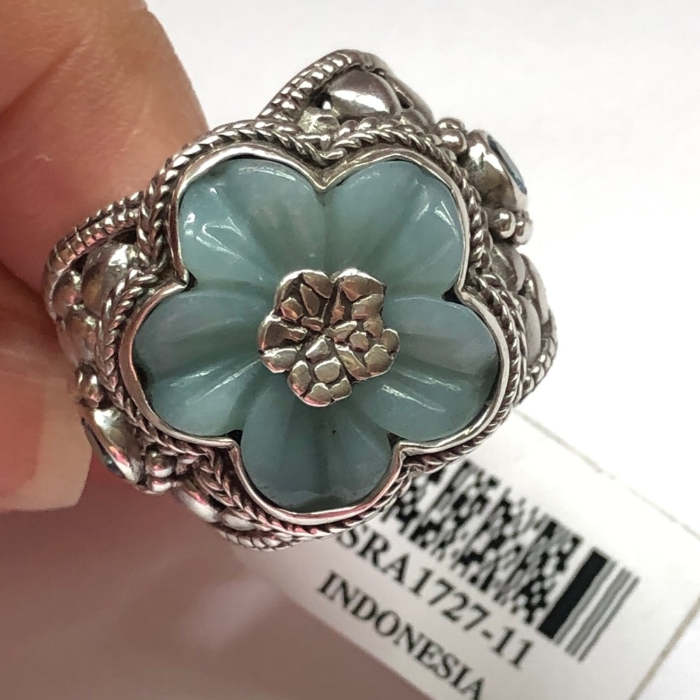 Stunning & Unique SARDA Carved Flower Ring - 925 Sterling Silver - Size 11